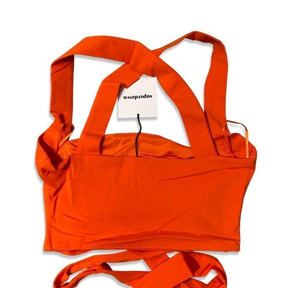 NWT Superdown elva halter tie top orange tie cut out cropped Revolve M - Picture 7 of 9